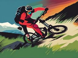 Mountain Biker's Rush clipart - Rushing down a mountain trail, ,vector color clipart,minimal