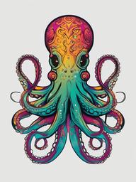 Octopus Color Tattoo - Explore vibrant color palettes with a tattoo featuring a colorful and lively octopus design.  simple vector color tattoo,minimal,white background