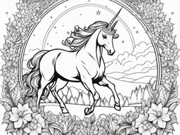 unicorn coloring pages - resplendent unicorn crowned with a wreath of starlight, reigning over a celestial kingdom. 