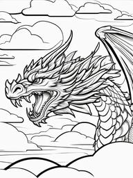 Dragon and Clouds Coloring Pages - Serene Dragon Gliding Through the Sky  minimal black outline printable sheet, coloring page