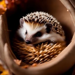 tiny hedgehog curled into a ball, its spines forming a protective shield. 