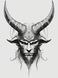 drawing of a demon with horns  minimal rough sketch scribbles,doodles,black and white