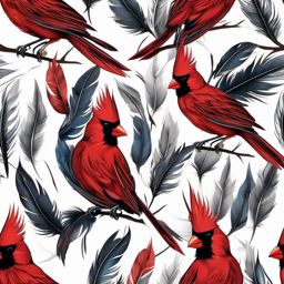 Cardinal tattoo feathers forming a timeless, elegant pattern.  color tattoo style, minimalist design, white background