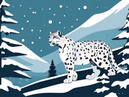 Snow Leopard Clip Art - Snow leopard in a snowy landscape,  color vector clipart, minimal style