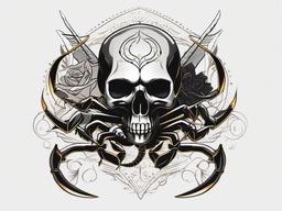 Scorpion and Skull Tattoo - Embrace edgy aesthetics with a tattoo featuring both a scorpion and a skull design.  simple vector color tattoo,minimal,white background