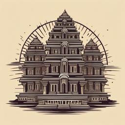 Hindu temple logo with temple background with rising son  , vector illustration, clipart