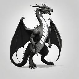 drawing of a full-body dragon with a majestic pose  minimal rough sketch scribbles,doodles,black and white