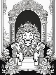 Lion Coloring Pages - Lion king on a throne in a fairy tale setting  simple coloring pages