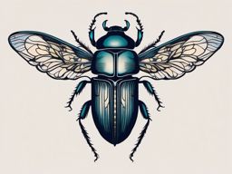 Beetle in flight tattoo. Wings of delicate intricacy.  minimal color tattoo design