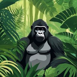 Cute Gorilla in a Dense African Forest  clipart, simple