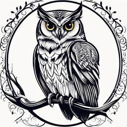 Owl Cover Up Tattoo - Conceal and transform with an owl-themed cover-up tattoo design.  simple color tattoo,vector style,white background