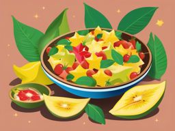 Star Fruit Salad Clipart - A bowl of star fruit salad.  color vector clipart, minimal style