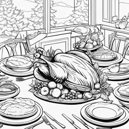 turkey coloring pages - turkeys gather for a festive thanksgiving dinner. 