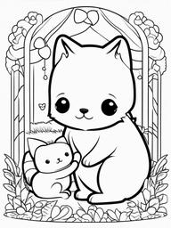 Kawaii Pet Care Coloring Pages - Cute Characters Taking Care of Pets  minimal black outline printable sheet, coloring page