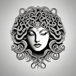 Medusa Dotwork Tattoo - Explore a unique tattoo style with dotwork, creating texture and depth in your Medusa tattoo design.  simple vector color tattoo,minimal,white background