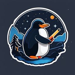 Penguin Astronomer Sticker - A penguin with a telescope, exploring the night sky. ,vector color sticker art,minimal