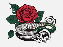 Snake with a Rose Tattoo - Tattoo featuring a snake and rose motif.  simple vector tattoo,minimalist,white background