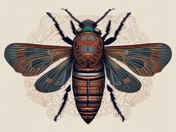 Cicada with tribal patterns design: Cultural symbolism etched in the intricate form.  simple color tattoo style