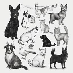 sketch of pet animals  minimal rough sketch scribbles,doodles,black and white