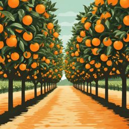 Orange Grove Clipart - An orange grove with rows of orange trees.  color vector clipart, minimal style