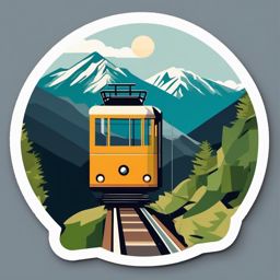 Funicular Railway Sticker - Mountainous ascent, ,vector color sticker art,minimal