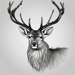 drawing of a deer with antlers  minimal rough sketch scribbles,doodles,black and white