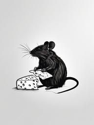 drawing of a mouse eating cheese  minimal rough sketch scribbles,doodles,black and white