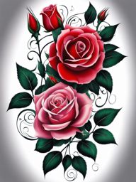 Rose back tattoo, Elegant and striking rose tattoos designed for the back.  vivid colors, white background, tattoo design