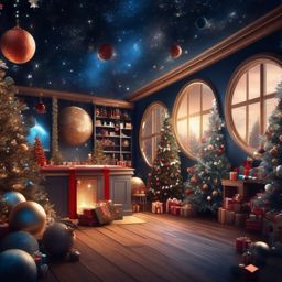 Santa's Space Workshop on a Galactic Scale Cute Space Christmas Wallpaper intricate details, patterns, wallpaper photo