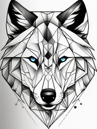 Half Realistic Half Geometric Wolf - A captivating tattoo combining realistic and geometric wolf elements.  simple color tattoo design,white background