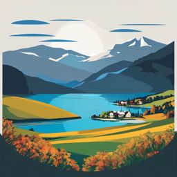 Lake Geneva sticker- Large lake shared by Switzerland and France, , sticker vector art, minimalist design