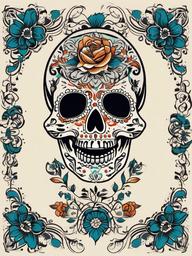 day of the dead skeleton tattoo  simple vector color tattoo