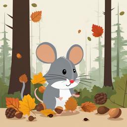 Mice clipart - mouse collecting acorns in the forest  color,minimalist,vector clipart