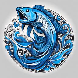 Blue Koi Tattoo-Bold and vibrant tattoo featuring a blue Koi fish, symbolizing tranquility and perseverance.  simple color vector tattoo