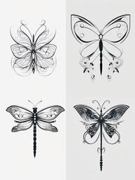 Tattoos of Butterflies and Dragonflies - Tattoos showcasing both butterflies and dragonflies in the design.  simple color tattoo,minimalist,white background