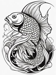 Simple Coy Fish Tattoo,a simple yet captivating coy fish tattoo, symbolizing grace and determination. , color tattoo design, white clean background