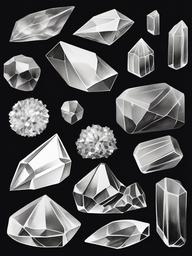 drawing of crystals in various colors and shapes  minimal rough sketch scribbles,doodles,black and white