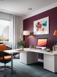 Contemporary Office - Contemporary office with clean lines and pops of color. realistic, professional photography, bokeh, natural lighting, canon lens, shot on dslr 64 megapixels sharp focus