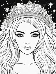 Fairy with a Crown of Stars Coloring Pages - Fairy's Hair Adorned with Shining Stars  minimal black outline printable sheet, coloring page