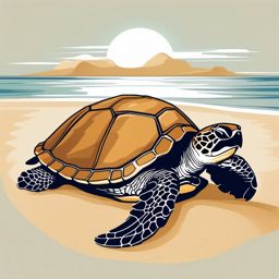 Sea Turtle Clipart - Sea Turtle nesting on a sandy beach , minimal, 2d