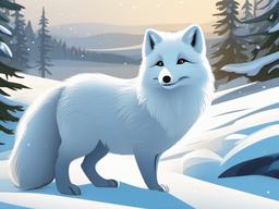 Arctic Fox Cartoon - Cartoon of arctic fox in snowy landscape  