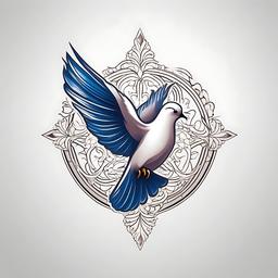 Dove Religious Tattoos-Symbolic and elegant religious tattoo featuring a dove, capturing themes of faith and spirituality.  simple color tattoo,white background