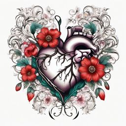 Heart and flower tattoo, Heart and a flower conjoined, harmonious representation of love and nature. , tattoo color art, clean white background