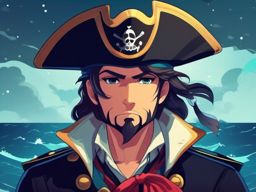 Adventurous pirate captain on a stormy sea.  front facing ,centered portrait shot, cute anime color style, pfp, full face visible