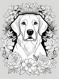 Dog with Flowers Coloring Pages - Lovely Dog Surrounded by Blooms  minimal black outline printable sheet, coloring page