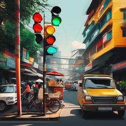 street food in Saigon streets traffic light, no people clipart
 