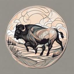 Abstract bison trails tattoo. Whimsical prairie dance.  minimal color tattoo design