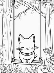 Kitty on a Swing Coloring Pages - Kitten Enjoying a Relaxing Swing  minimal black outline printable sheet, coloring page