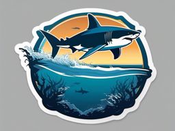 Great White Shark Sticker - A fearsome great white shark patrolling the ocean depths, ,vector color sticker art,minimal