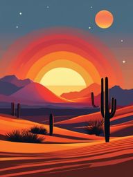 Sunset over desert sticker- Warm and vast, , sticker vector art, minimalist design